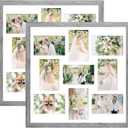17x17 Collage frame with 9 Openings 4X6 Pictures, Multiple Picture Frame with Mat, Wall or Tabletop Decor, Grey Wood Grain,2 Pack