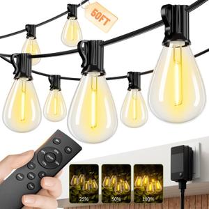 Outdoor String Lights 50FT with 18+1 Shatterproof LED Bulbs, Remote Control Dimmable Patio Lights, Waterproof Hanging Edison Light for Backyard Garden Pergola, Timer & 3 Modes