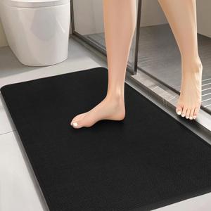 Bathroom Rugs, Bath Mats for Bathroom Non Slip Washable, Quick Dry, Water Absorbing, Fits Under Door, Ultra Thin, Rubber Backing, Low Pile, Cozy Cloth Cotton, Ideal for Shower, Sink-Black-24''x16''