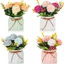 BLOSMON Fake Flowers in Vase for Centerpieces: 4 PCS 5.9 Inch Small Artificial Hydrangea with Vase Table Decor - Faux Floral Arrangements Desk Home Party Bathroom Office Decorations