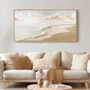 Framed Neutral Coastal Beach Wall Art for Living Room, Large Boho Ocean Canvas Artworks for Walls, Horizontal Abstract Minimalist Coastal Art Print for Bedroom Kitchen Office Wall Decor, 24x48 Inch