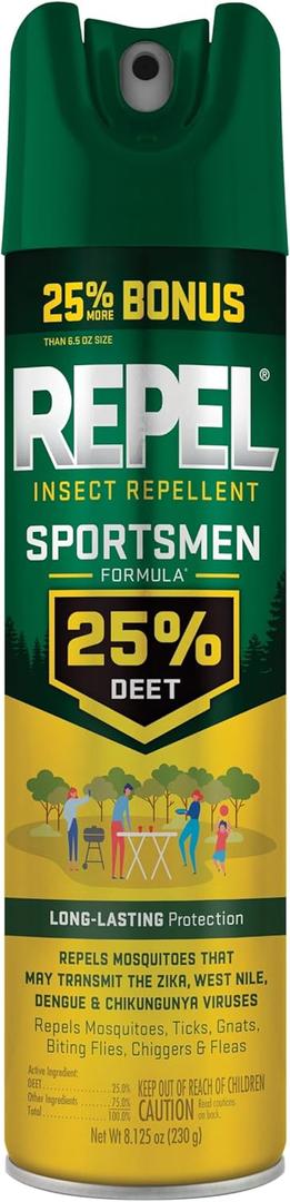Repel Insect Repellent Sportsmen Formula 25% DEET, 6.5 Ounces, Bonus Aerosol with 25% DEET to Repel Mosquitoes, Ticks, Gnats, Biting Flies, Chiggers and Fleas for Long-Lasting Protection