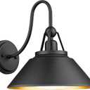 Black and Gold Wall Sconces, HWH Industrial Sconces Wall Lighting Indoor Outdoor Barn Light Fixture, 12'' Gooseneck Wall Lamp for Bathroom Bedroom Kitchen Garage, 5HYS89B BK
