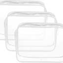 HARFINGTON 3pcs Clear Toiletry Bag Quart Size TSA Approved PVC Makeup Cosmetic Bag for Women Travel Transparent Organizer Airport Airline Compliant, White