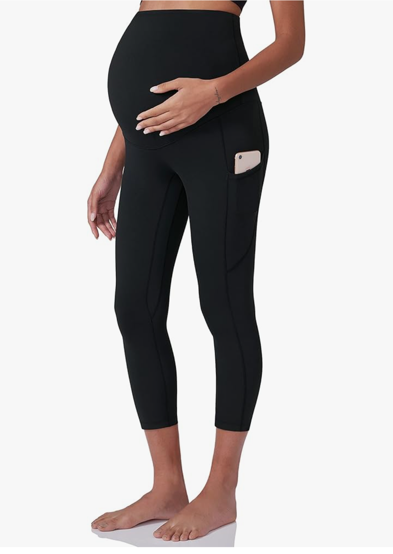 POSHDIVAH Women's Maternity Workout Leggings Over The Belly Pregnancy Yoga Pants with Pockets Soft Activewear Work Pants,XL