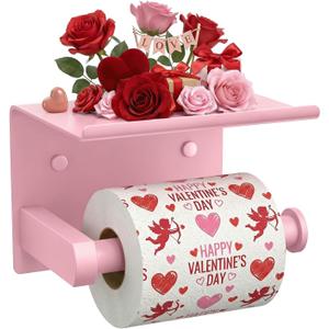 Tindbea Toilet Paper Holder with Phone Shelf, Adhesive or Screw Wall Mount Toilet Tissue Roll Holder, Rustproof & Multifunctional Stainless Steel Bathroom Storage Dispenser (Blush Pink)