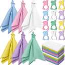 24 Pcs Easter Pastel Cloth Napkin with Wooden Bunny Napkin Rings Set 6 Colors Reusable Fabric Spring Cocktail Napkins Rabbit Ring Holders for Easter Wedding Party Dinner Table Supplies