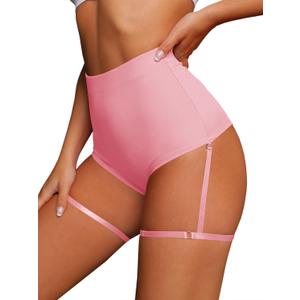 BZB Women's High Waist Yoga Shorts with Garters Booty Dance Cheeky Hot Pants Gym Workout Active Butt Lifting Sports Leggings (Medium, Pink)