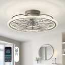 Low Profile Ceiling Fan with Lights 20" Ceiling Fan with Remote Bladeless Ceiling Fan Boho Vintage Flush Mount Ceiling Fan with Light 3 Color Smart LED Dimmable,Handmade Antique Vintage Silver