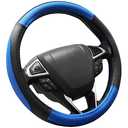 SEG Direct Car Steering Wheel Cover for F-150 Tundra Range Rover 15.5-16 inch, Black and Blue Microfiber Leather