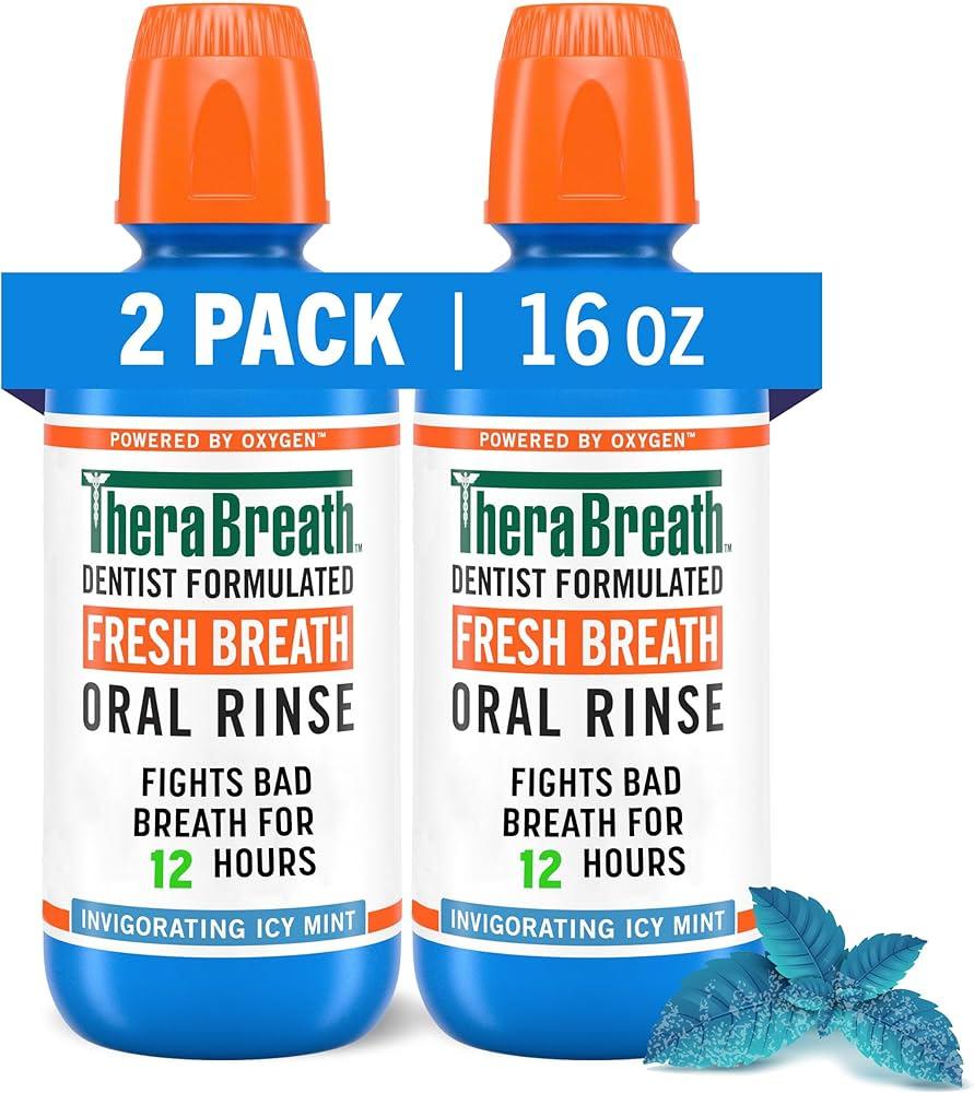 TheraBreath Fresh Breath Mouthwash 2-Pack, Rainforest Mint & ICY Mint Flavors, Alcohol-Free, 16 Fl Oz
