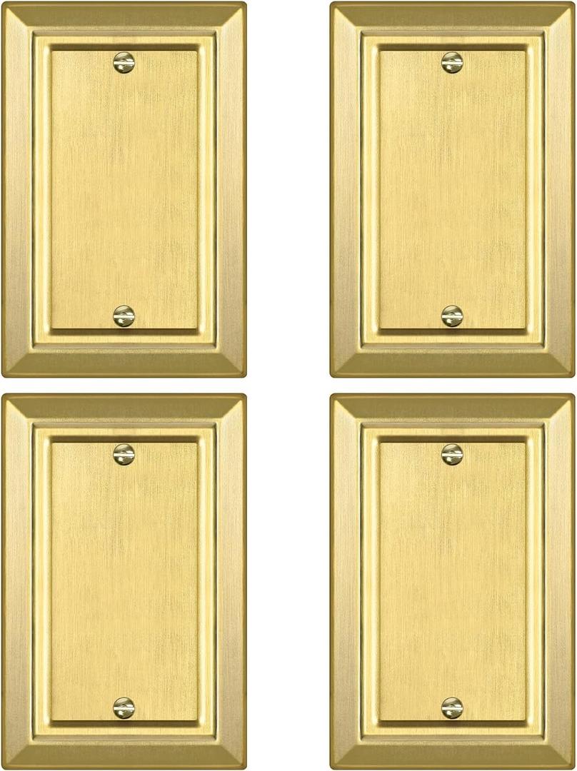 Metal Wall Plate for Electrical Outlets, Decorative Brass Gold Switch Plates Outlet Cover, Light Switch Cover Plate, 1-Gang Wall Plates (Single blank, 4 Pack)