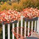 Artificial Mums for Outdoors Fake Fall Flowers Plants for Autumn Decoration, 12 Bundles Silk Morning Glory with Eucalyptus Look Real UV Resistant Faux Mums for Outside Planters Yard Patio Porch, Mix (2 Mixed(6 Light Orange, 6 Orange))