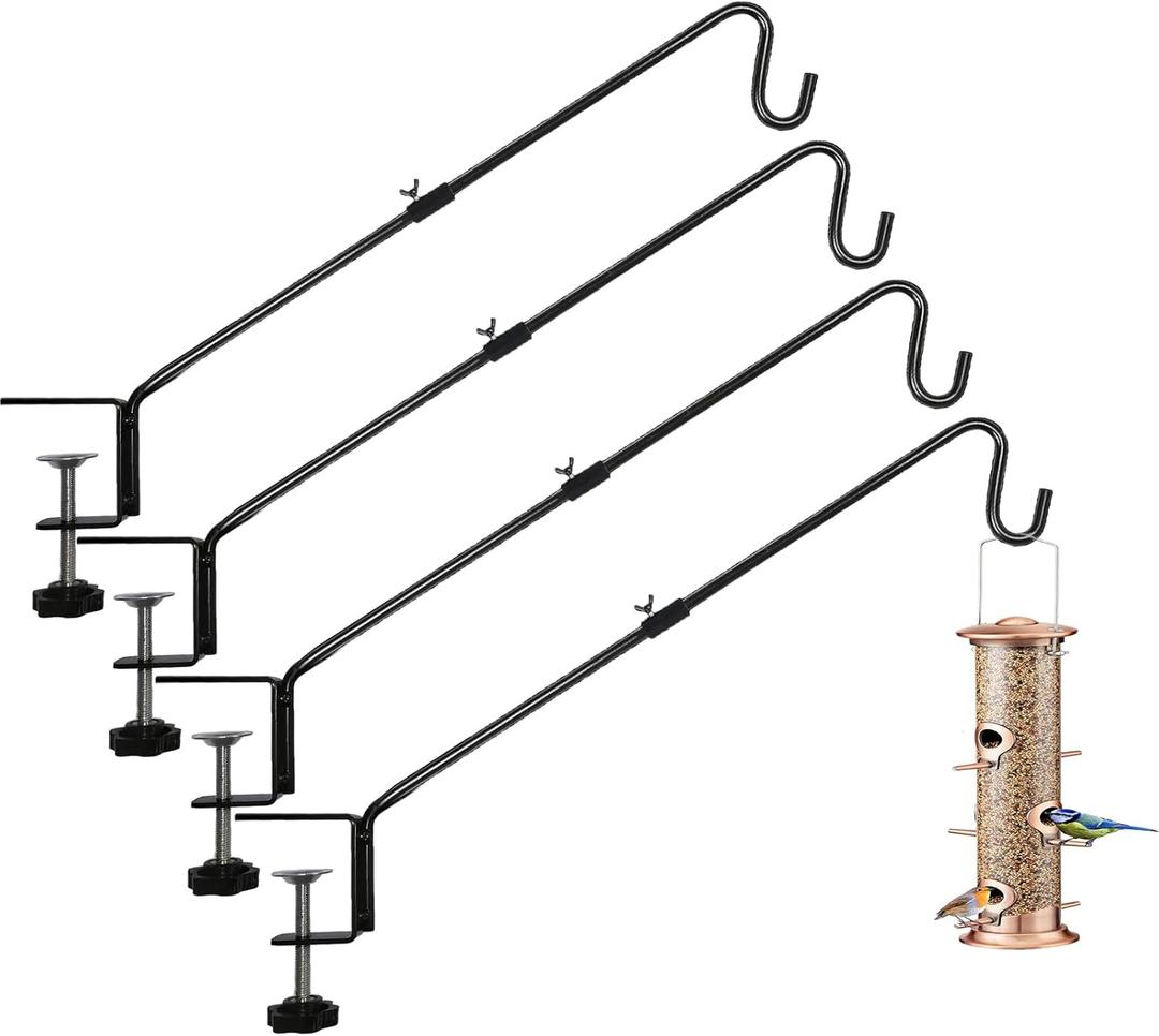 Fence Deck Hook 4 Pack 27.5 Inch Heavy Duty Clamp-On Deck Rail Balcony Railing Hanger for Hanging Bird Feeders, Plants, Flower Baskets,Windchimes, Lanterns,Holiday Decoration