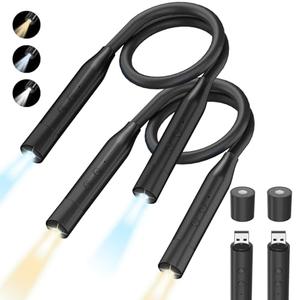 2 PCS LED Neck Reading Lights, 3 Color & 3 Brightness Options, 380° Adjustable Rechargeable Reading Lights for Books in Bed, Black Book Accessories, Ideal for Reading, Knitting, Repairing