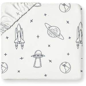 MakeMake Organics Organic Queen Fitted Sheet Set GOTS Certified Organic Cotton Fitted Sheet with Pillowcase Ultra Soft Non Toxic Breathable Hypoallergenic Colorful Neutral (Queen, Astro)