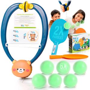 Glow-in-The-Dark Door Pong Ping Pong Trainer with 6 Rechargeable Balls - Door Frame Hanging Table Tennis Set, Indoor Outdoor Fun Ages 3+