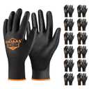 OKIAAS Work Gloves for Men,Ultra Thin and Lightweight Working Gloves with Grip,12 Pairs Bulk Pack Construction Gloves with Polyurethane Coating,Safety Gloves for Light Duty Work (Black, Large)