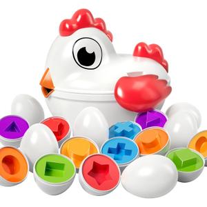 TEMI Toddler Chicken Easter Eggs - Color Matched Game Shape Sorter with 6 Toy Eggs for Kids 3-5, Fine Motor Skills Sensory Toys, Educational Gifts for 3-6 Girls Boys Baby