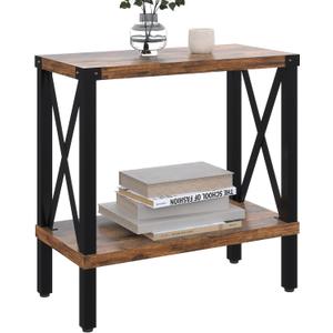 Narrow End Table, Large Sofa Side Table, Farmhouse Nightstand with Storage Shelve, Slim Bedside Table for Living, Room Bedroom, Lounge Rustic Brown MLBZ17R
