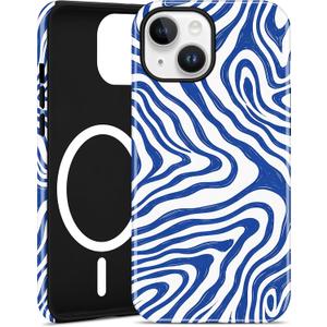 Magnetic Zebra Print Case for iPhone 13 Pro Max, Blue | Compatible with MagSafe, Cute Animal Aesthetic Design, TPU and PC Shockproof Protective Phone Cover for Women Girls