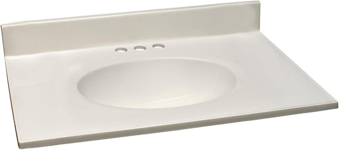 Design House Vanity Top with Sink, 4 in Backsplash, Cultured Marble, Centerset, Ivory, 31 in W x 19 in D x 10.45 in H, 586289