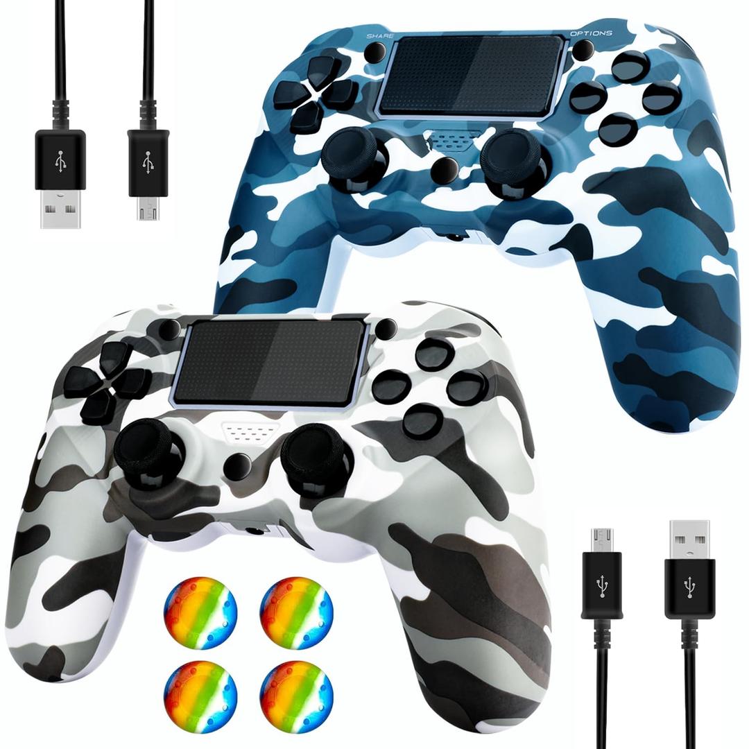 SHEPUDRUC Wireless Controller for PS4, 2 Pack Remote Control Compatible with P4/Slim/Pro with Dual Vibration/Audio/Six-axis Motion Sensor/Game Joystick (Camo Blue + Camo Grey)