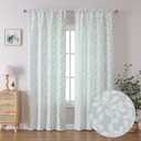 Chyhomenyc Anna White Green Curtains 84 Inch Length 2 Panels, Light Filtering 3D Embossed Textured Leaf Pattern Curtain Drapes for Bedroom Living Room, Each 38Wx84L Inches
