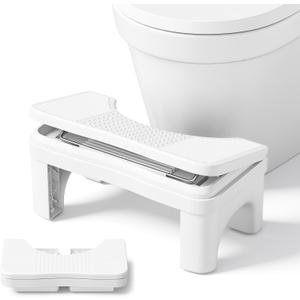 Folable Squatting Potty Stool for Adults, 7" Height Adjustable Toilet Poop Stool Squat Adult, Portable Bathroom Step for Travel, Improve Squatting Posture, Non-Slip, White (1 Pack)