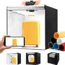 Photo Light Box, Portable 24 Inch Photo Studio Light Box, Shooting Tent Kit with 297 Light Beads and 6 Color Backdrops.Lightbox with 3 Stepless Dimming Light Boards for Studio Photography