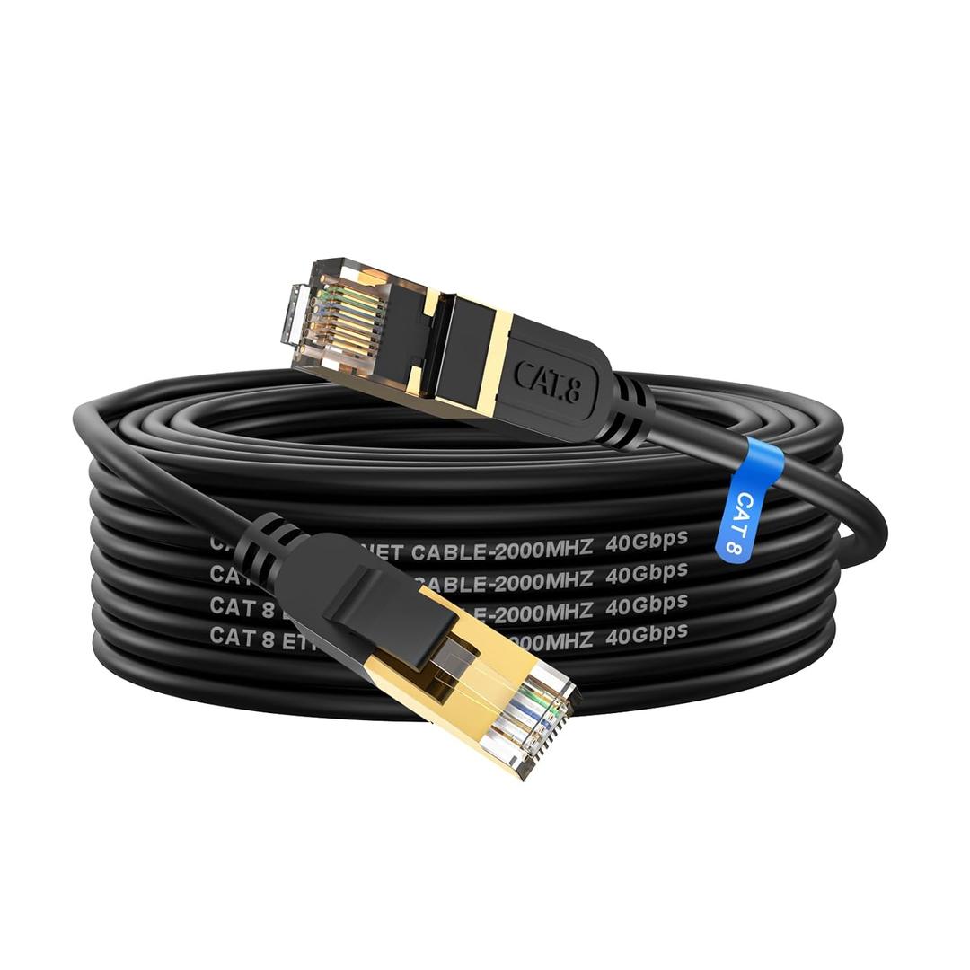 Cat 8 Long Ethernet Cable,35FT High Speed Heavy Duty 26AWG Cat8 LAN Network Cable 40Gbps, 2000Mhz with Gold Plated RJ45 Connector, Outdoor&Indoor Internet Cable Compatible for Router Gaming Modem Xbox