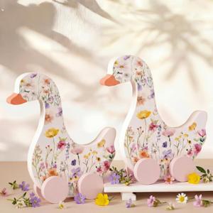 Yousoontic 2 Pcs Silly Goose Baby Shower Table Centerpieces Spring Decor Wooden Silly Goose Birthday Decorations with Floral Prints for 1st Birthday Party, Baby Shower Photo Prop 9" x 9.8"
