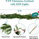 Flysich 9FT Pine Garland with Lights, Norfolk Soft Artificial Greenery Garland for Mantle Fireplace Wall Home Holiday Table Centerpiece Staircase Indoor Outdoor Decor on Christmas Holiday Party