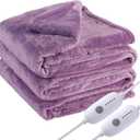 Electric Heated Blanket Queen Size 84"x90", Soft Plush Microplush for Bed, Dual Controllers & Heating Zones, 10Hs Auto Off & 5 Heating Levels, Machine Washable, Gifts for Family-Light Purple