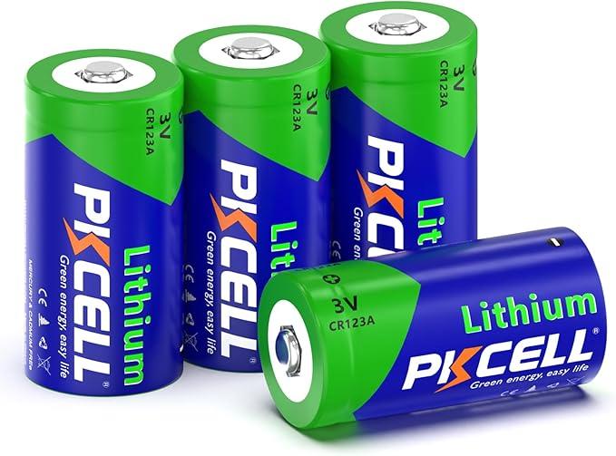 PKCELL CR123A 3V Lithium Battery 4-Pack 1500mAh 123A Lithium Batteries CR17345 Battery for Flashlights, Security Alarm Sys, Ring Sensor