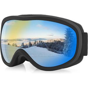 VINTEAM Ski Goggles OTGOver Glasses Snowboard Goggles for Men Women Youth, UV400 Protection for Skiing & Snowboarding (Black / Red Lens)