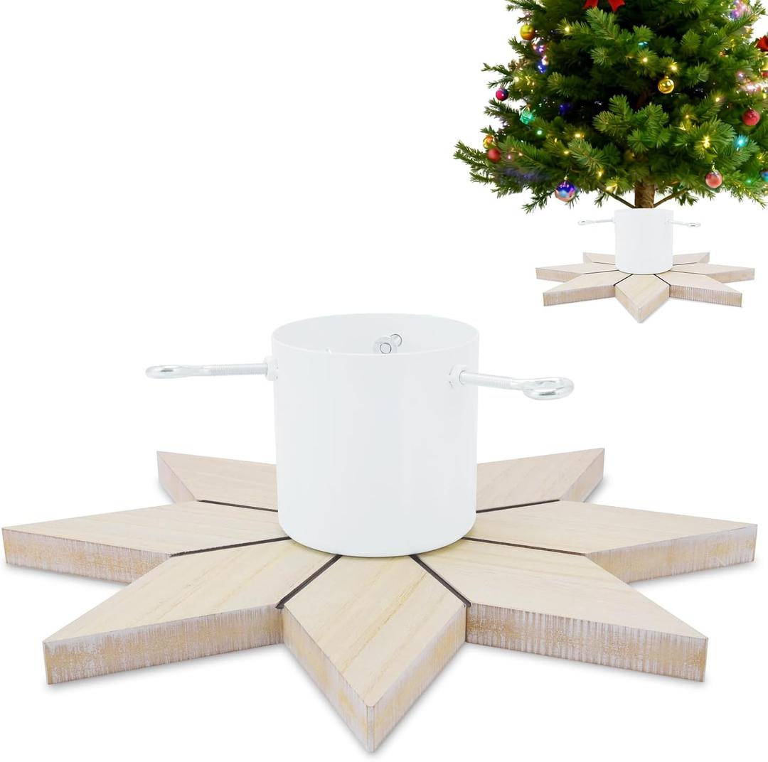 Christmas Tree Stand for Real Trees, Live Tree Stands with Water Reservoir, 7.2 Ft Real & Artificial Tree Fit, Octagonal Star Christmas Tree Base Holder Fits 1.4 inch - 4.3 inch Diameter