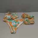 COZYEASE Women's 2025 Summer 3 Piece Swimsuits Tropical Print Bikini Set Halter Drawstring Bathing Suits with Cover Up (Medium, Orange)