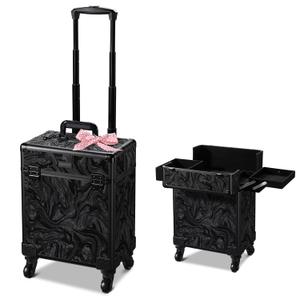 BYOOTIQUE Rolling Makeup Train Case on Wheels Cosmetology Organizer Box Professional Aluminum Cosmetic Trolley Travel Suitcase for Salon Barber Hairstylist Artist,CoyoteButtes Shadows (Medium, CTB Black)