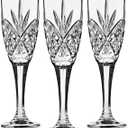 Carved Champagne Flutes Set of 6, 6oz Cut-Glass Diamond Pattern Elegant Stemmed Glasses for Champagne, Prosecco & Sparkling Wine Dishwasher Safe, Wedding & Celebration Gift