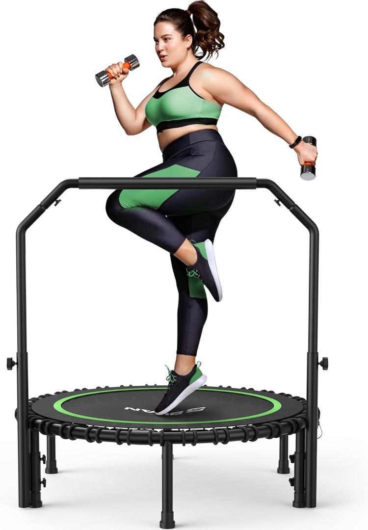 BCAN 450 LBS Foldable Mini Trampoline, 40" Adult Fitness Trampoline with Bungees, U Shape Adjustable Foam Handle, Stable & Quiet Exercise Rebounder,Indoor/Outdoor Workout