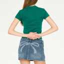 Forever 21 Women's Short Sleeve Fitted Stretch Tee with Button Placket (Medium, Green)