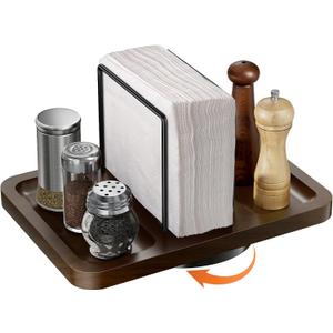 Napkin Holder for Table, Rotating Metal Napkin Dispenser with Salt and Pepper Shakers Caddy Standing Paper Towel Holder for Bathroom Kitchen Dining Table Decor Not Including Shakers (Brown)