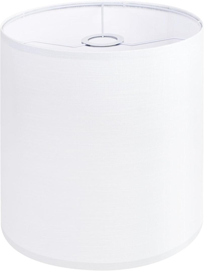 White Linen Tall Drum Lampshade, 11" Top x 11" Bottom x 12" High Lamp Shade, Lamp Shade Replacement for Table and Floor Lamps, Pendant LightHandcrafted Lampshade Easy Assembly