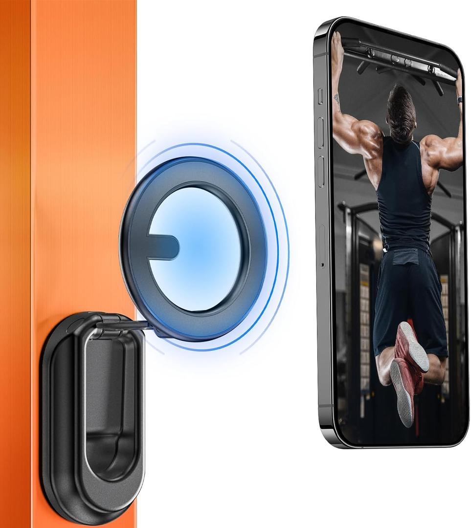 Magnetic Phone Holder for Gym, Strong Magnetic Phone Mount, 360 Rotation Cell Holder Compatible with Magsafe iPhone, Gym Essentials Accessories for Workouts