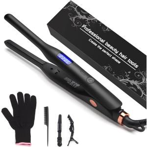 Hair Straightener Pencil Flat Iron, Ceramic Mini Small Flat Iron for Short Hair, Beards & Pixies (Black)