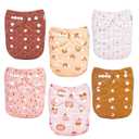 ALVABABY Baby Cloth Diaper 6 Pack with 12 Inserts One Size Cloth Diaper Covers Adjustable Washable Reusable for Baby Girls and Boys (Warm Autumn Days)