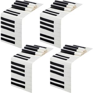 Peryiter 4 Pcs Linen Music Table Runner Musical Notes Piano Table Runner for Music Party Decor for Jazz Wedding Bridal Shower Birthday Patry Supplies, 72'' x 13'' (Piano Style)