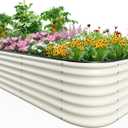 Quictent Galvanized Tall Raised Garden Bed Kit, 8x4x2 ft Oval Large Planting Box Rubber Strip Edging, for Vegetables Outdoor Strengthened by Crossbar (Beige) 