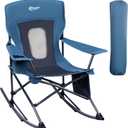 PORTAL Folding Camping Rocking Chair Portable Outdoor Rocker High Back Cup Holder Side Pocket Carry Bag Included, Support 300 lbs (Blue)